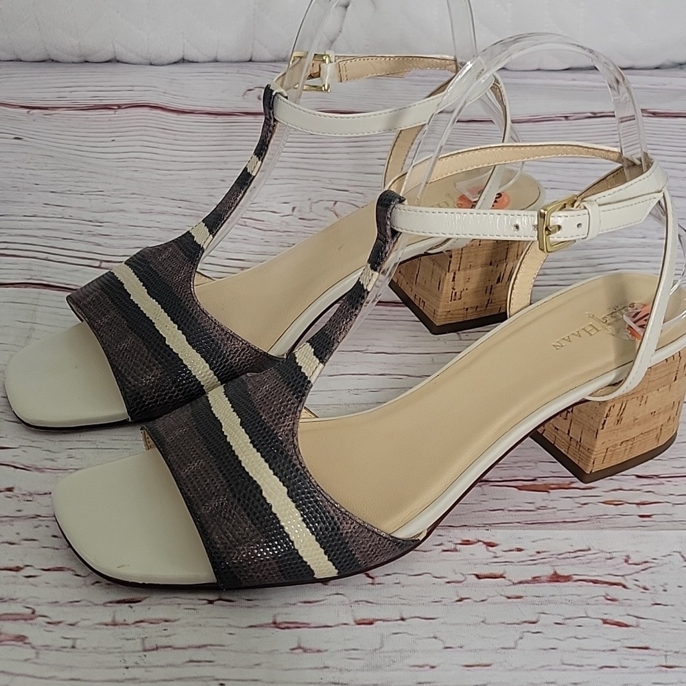 Cole Haan Luci Women's Block Heel Sandals - White and Brown  Size 9.5